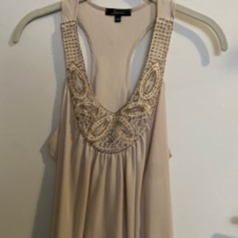 Soprano Cream Scoop Racerback Sequin Tank Top